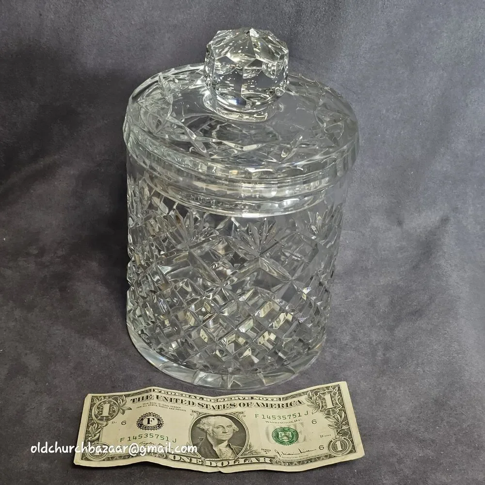 Vtg Presscut Lead Crystal Biscuit/ Cookie Jar with Lid 8